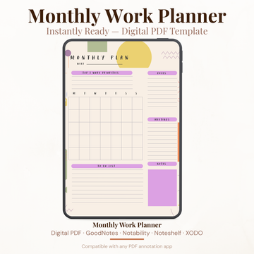 Monthly Work Planner PDF and Downloadable