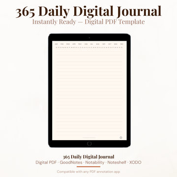 365 Day Digital Journal PDF Hyperlinked for iPad - Lined Pages Date Month Selector GoodNotes Instant Download