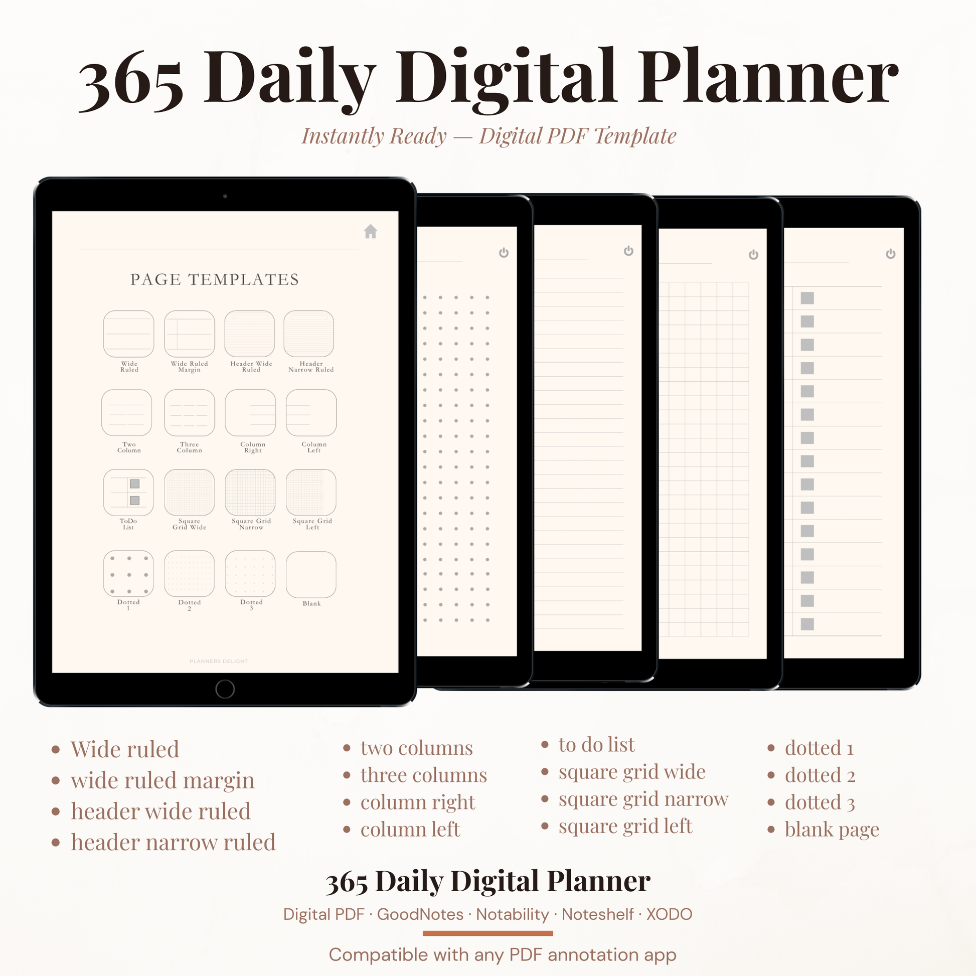 365 Day Digital Daily Planner PDF Hyperlinked for iPad - Hourly Schedule Mood Tracker Quote of Day GoodNotes Instant Download
