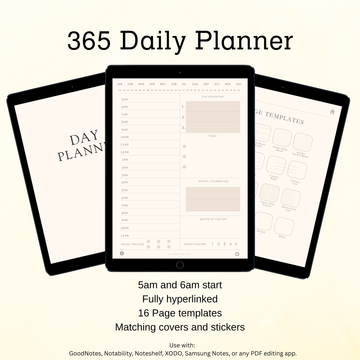 365 Undated Daily Planner, Hyperlinked Digital Planner for GoodNotes & Notability, Daily Life Log, Productivity Journal for iPad & Tablet