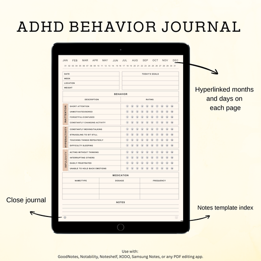 ADHD Daily Behavior Planner | 365 Undated Hyperlinked Digital Journal for GoodNotes & iPad, Focus, Routine & Productivity Tracker