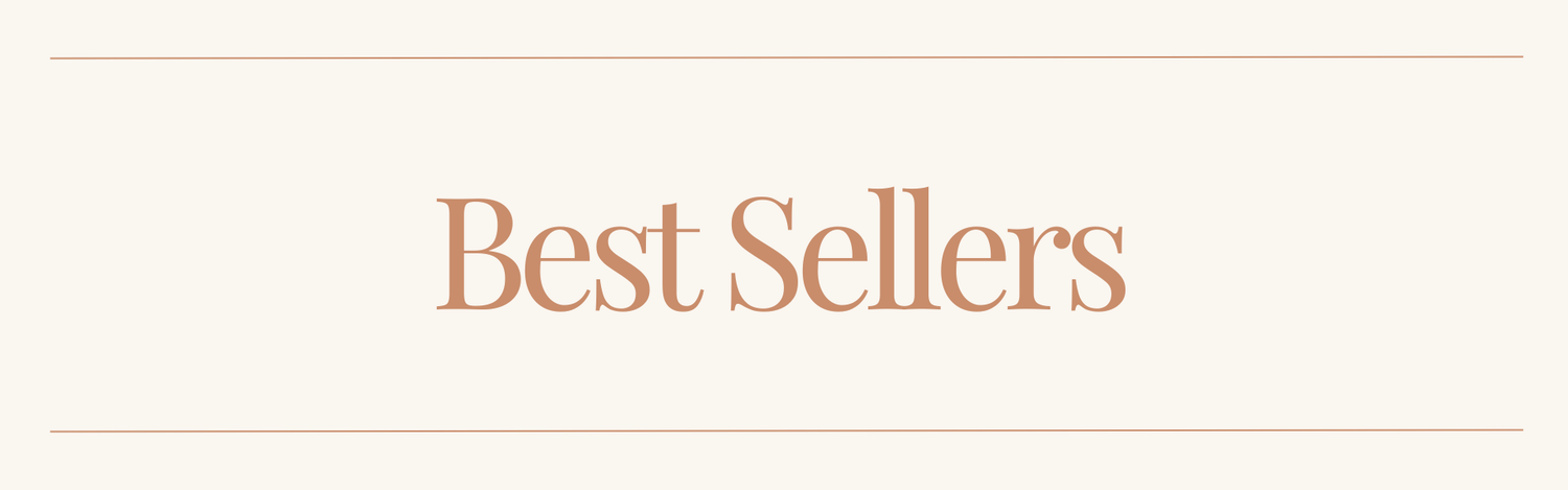 A beige banner with the words 'Best Sellers' in a warm peach serif font, framed by thin peach horizontal lines near the top and bottom.