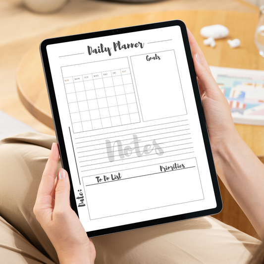 Daily Digital Planner Page, To Do List, Goals, Calender and Notes