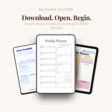 Collection of digital daily and weekly planners for iPad — Paperless Essentials instant download PDF templates