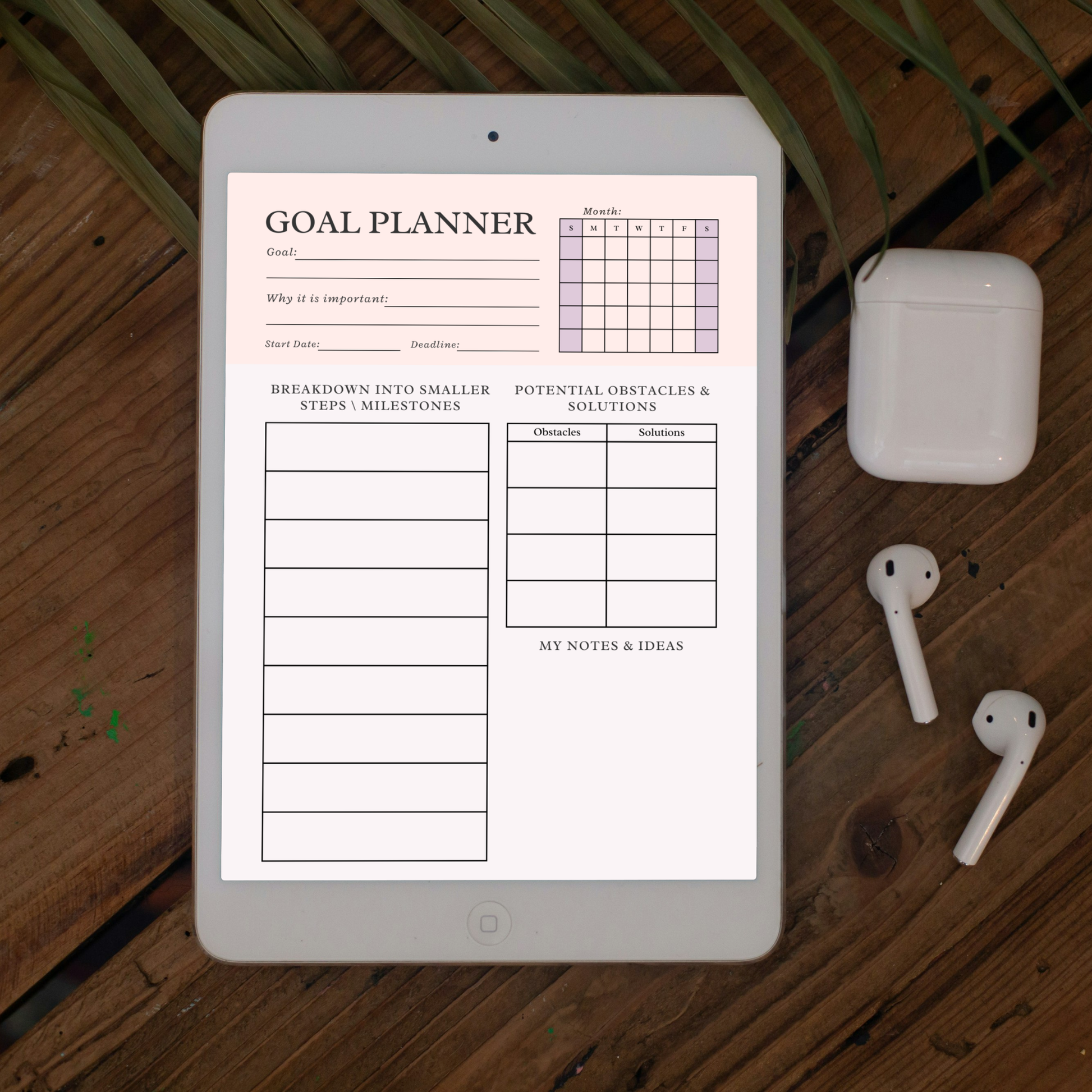 Digital Goal Planner PDF open on iPad tablet — compatible with GoodNotes Notability XODO and Noteshelf