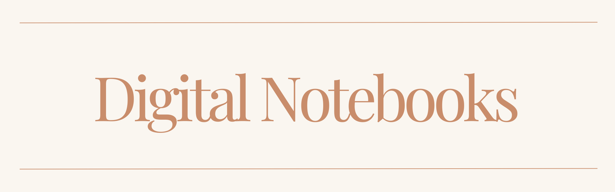 The text 'Digital Notebooks' in a warm peach serif font, centered on a light cream background with thin horizontal peach lines above and below.