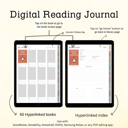 Hyperlinked Digital Reading Journal – Book Tracker, Reviews, Wishlist & Series Planner