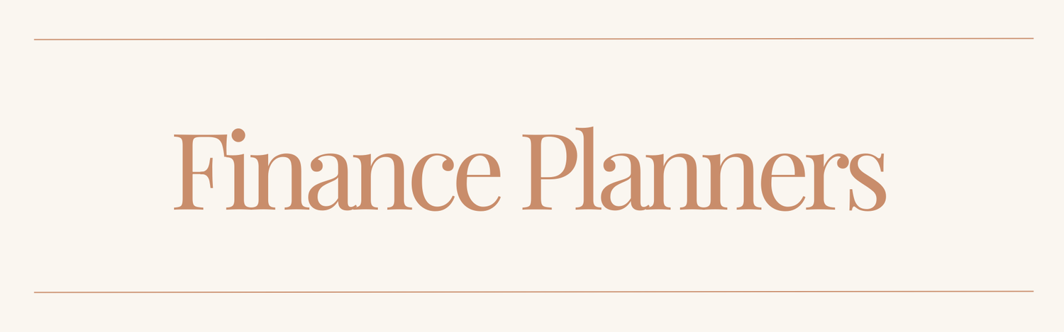 The text 'Finance Planners' in a warm peach serif font, centered on a light cream background with thin horizontal peach lines above and below.