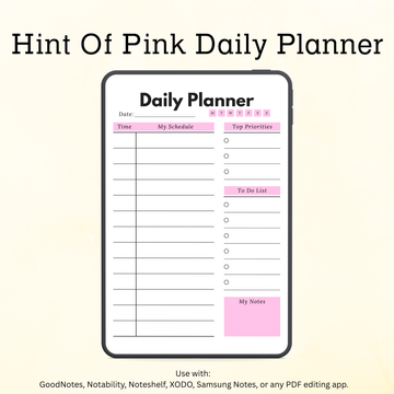 Minimal Pink Digital Daily Planner, Time Blocking, Priority & To Do List Page