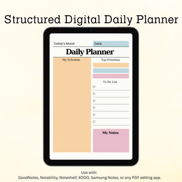 Daily Digital Planner with Schedule, Priorities, To-Do List & Mood Tracker, Minimalist iPad Productivity Planner PDF