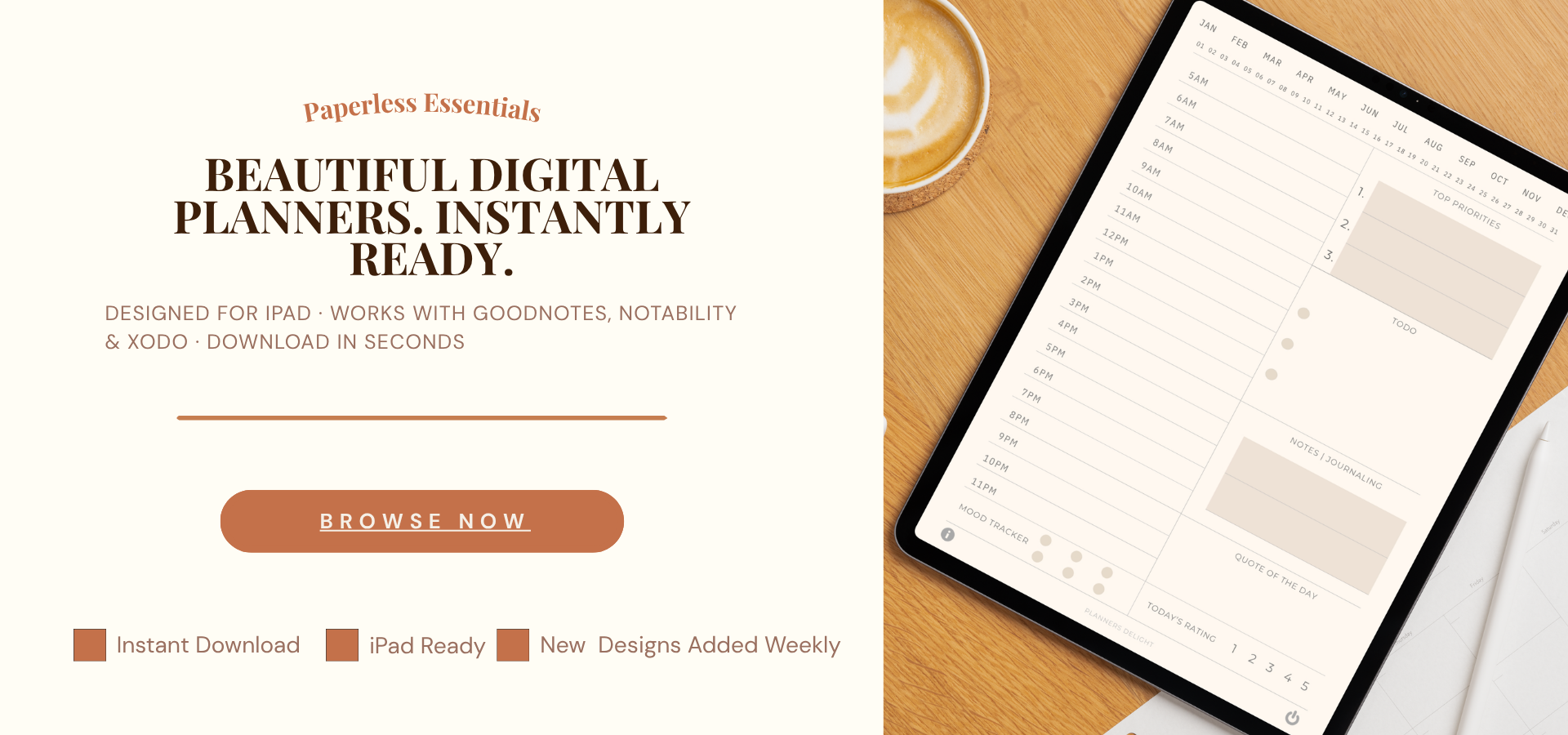 Woman using digital daily planner on iPad — Paperless Essentials