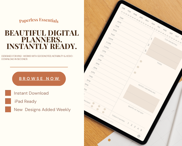 Woman using digital daily planner on iPad — Paperless Essentials