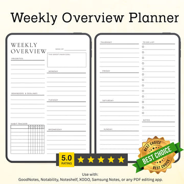 Minimalist Weekly Digital Planner with Habit Tracker & To-Do List | Productivity Planner for iPad, GoodNotes & Kindle Scribe