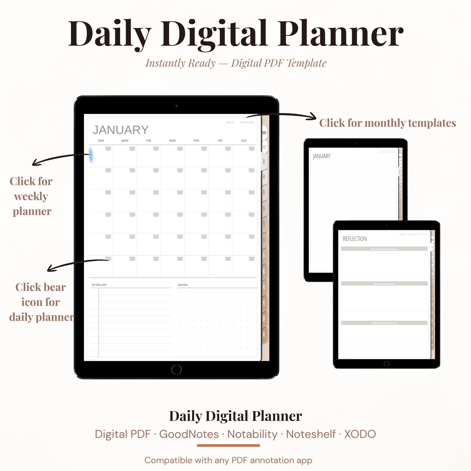 All in One Hyperlinked Digital Planner PDF for iPad - Annual to Daily Vision Board Habit Tracker Period Tracker GoodNotes Instant Download