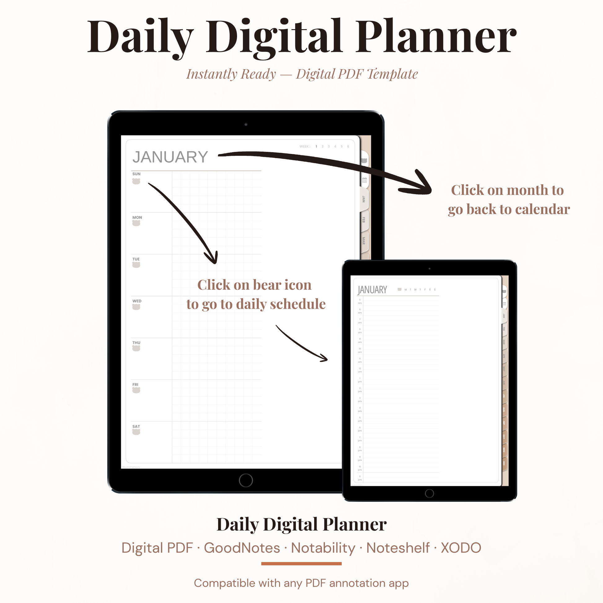 All in One Hyperlinked Digital Planner PDF for iPad - Annual to Daily Vision Board Habit Tracker Period Tracker GoodNotes Instant Download