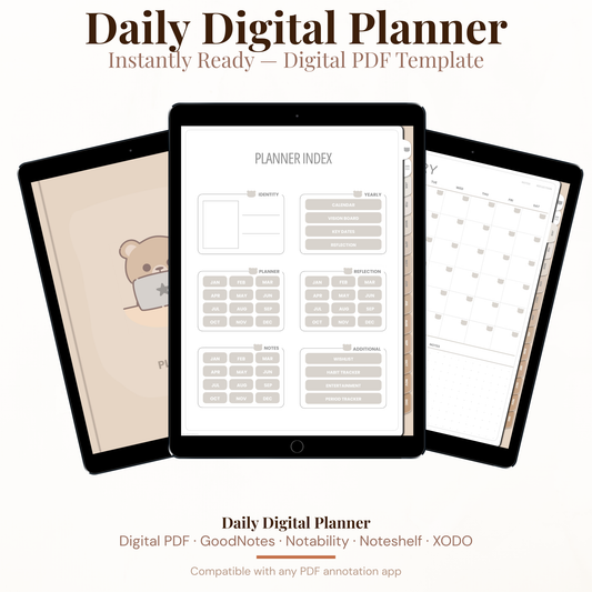 All in One Hyperlinked Digital Planner PDF for iPad - Annual to Daily Vision Board Habit Tracker Period Tracker GoodNotes Instant Download