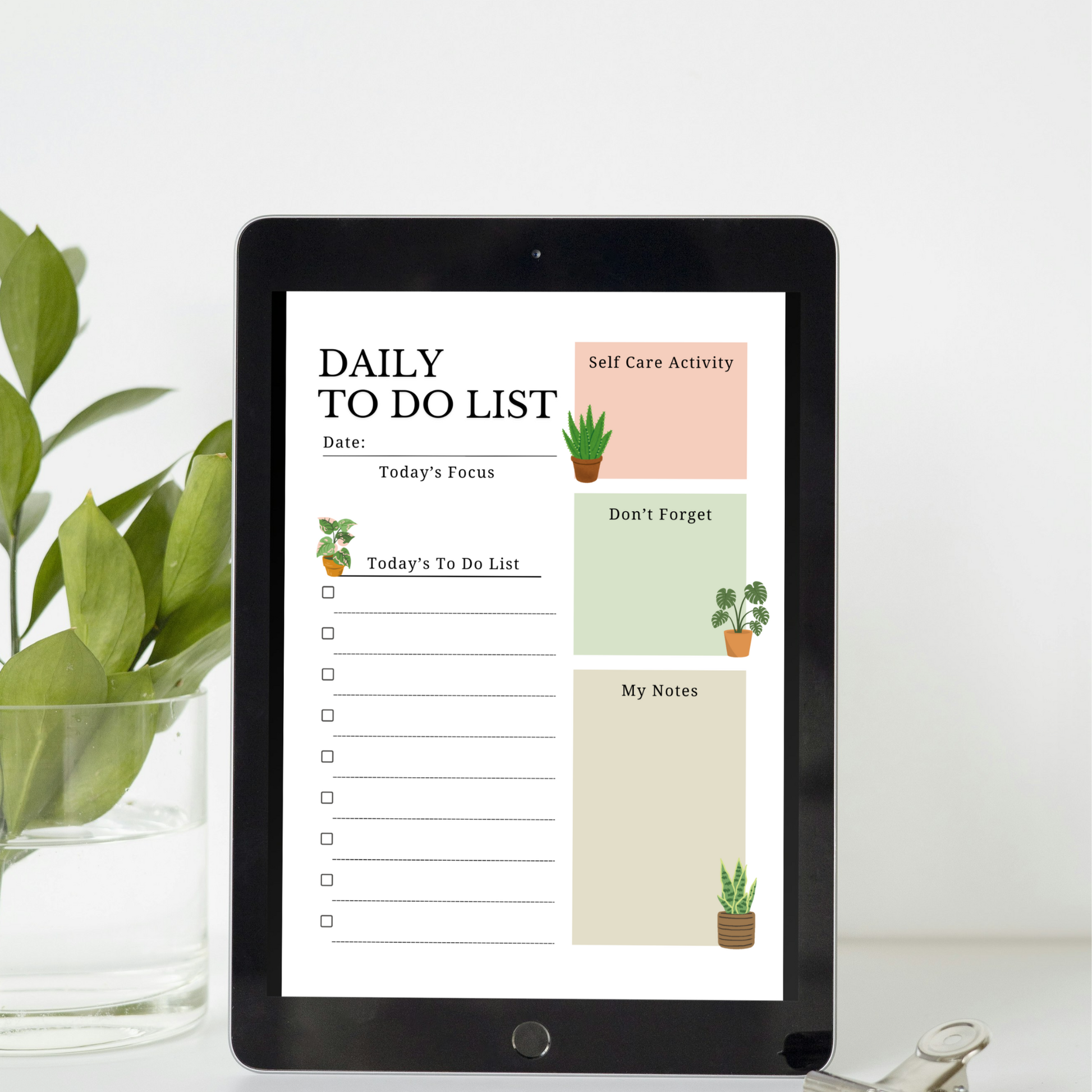 Botanical Digital Daily Planner PDF for iPad - Today Focus To Do List Self Care Reminders GoodNotes Instant Download