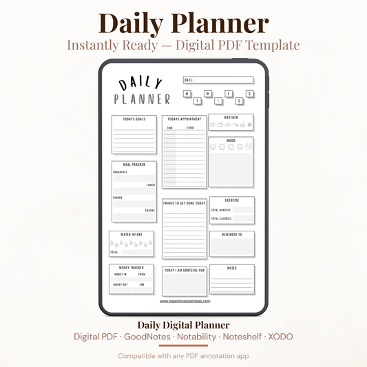 Digital Daily Life Tracker Planner PDF for iPad - Goals Meal Exercise Mood Weather Money Tracker GoodNotes Instant Download