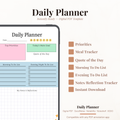 Digital Daily Planner PDF template displayed on iPad showing morning and evening to do list top priorities and daily goals — instant download compatible with GoodNotes Notability Noteshelf and XODO