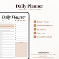 Digital daily planner PDF with today's focus hourly breakdown to-do list and notes for GoodNotes Notability XODO iPad.