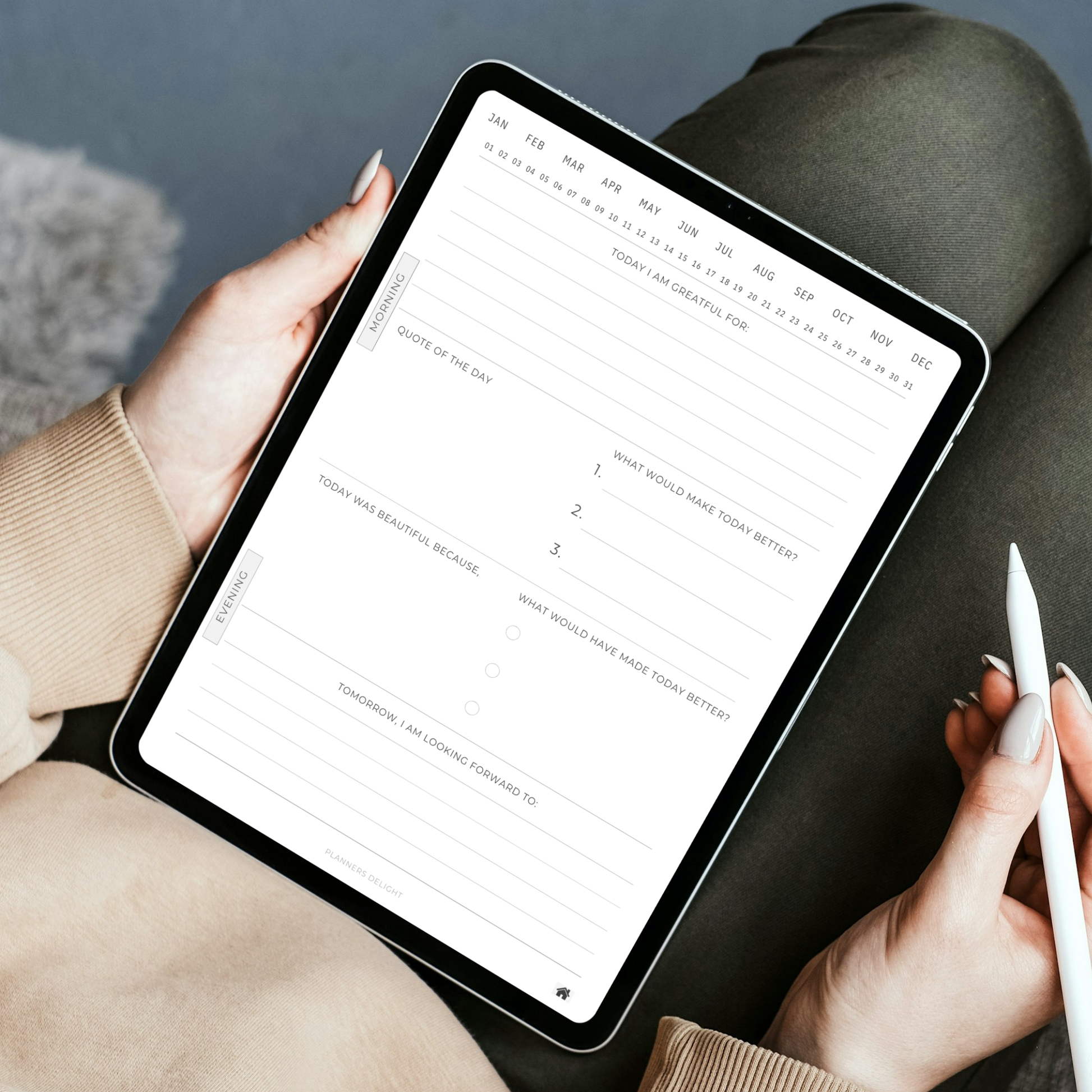 Digital Gratitude Journal PDF for iPad - Morning Evening Reflection Daily Prompts Quote of Day GoodNotes Instant Download