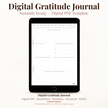 Digital Gratitude Journal PDF for iPad - Morning Evening Reflection Daily Prompts Quote of Day GoodNotes Instant Download