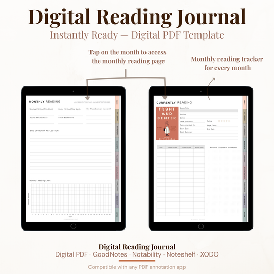 Digital Reading Journal PDF Hyperlinked for iPad - Book Tracker Reviews Series Tracker Wishlist GoodNotes Instant Download