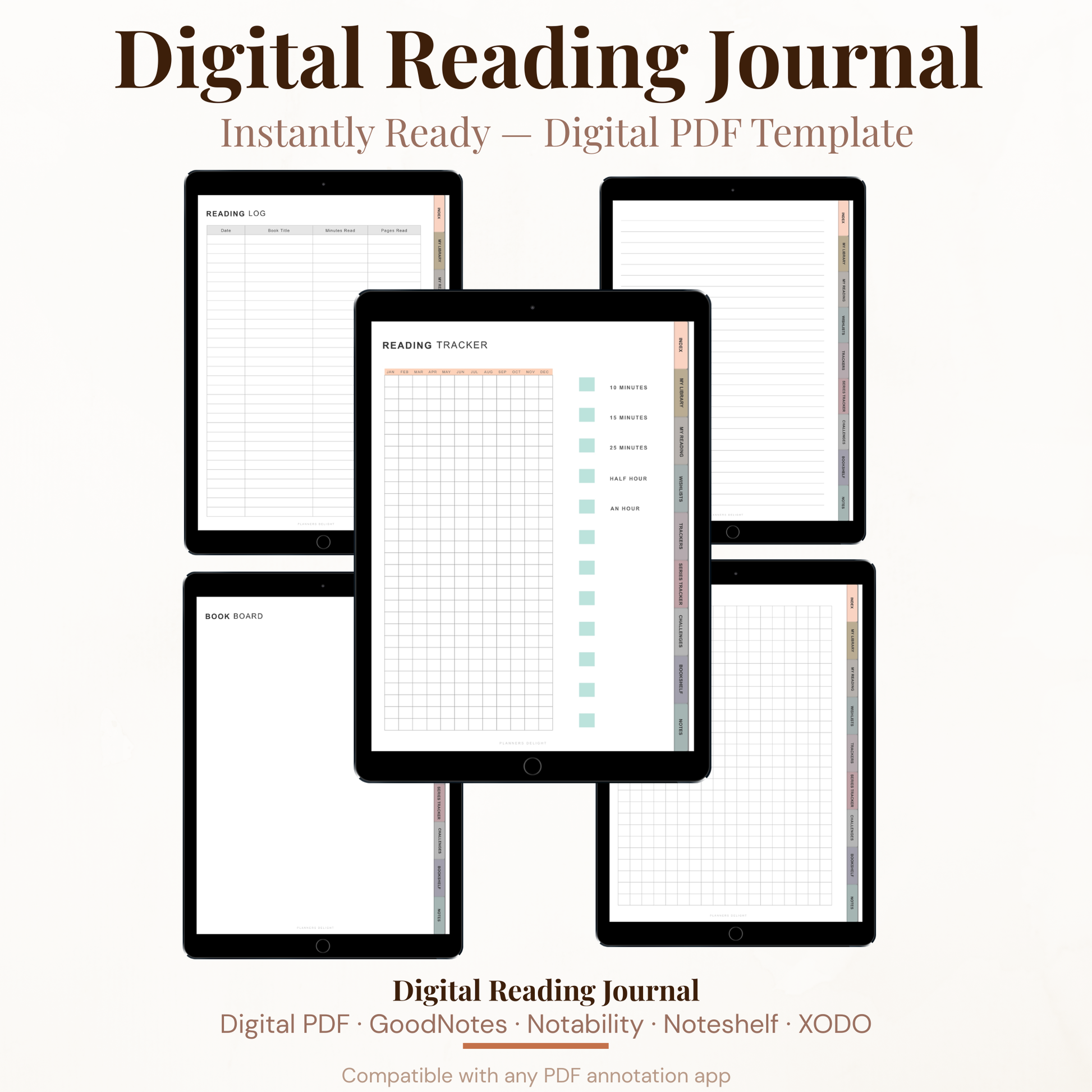 Digital Reading Journal PDF Hyperlinked for iPad - Book Tracker Reviews Series Tracker Wishlist GoodNotes Instant Download