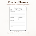 Digital PDF template preview for a Teacher Planner shown inside a smartphone mockup on a light beige background. Text reads 'Teacher Planner', 'Instantly Ready – Digital PDF Template', and 'Compatible with any PDF annotation app'.