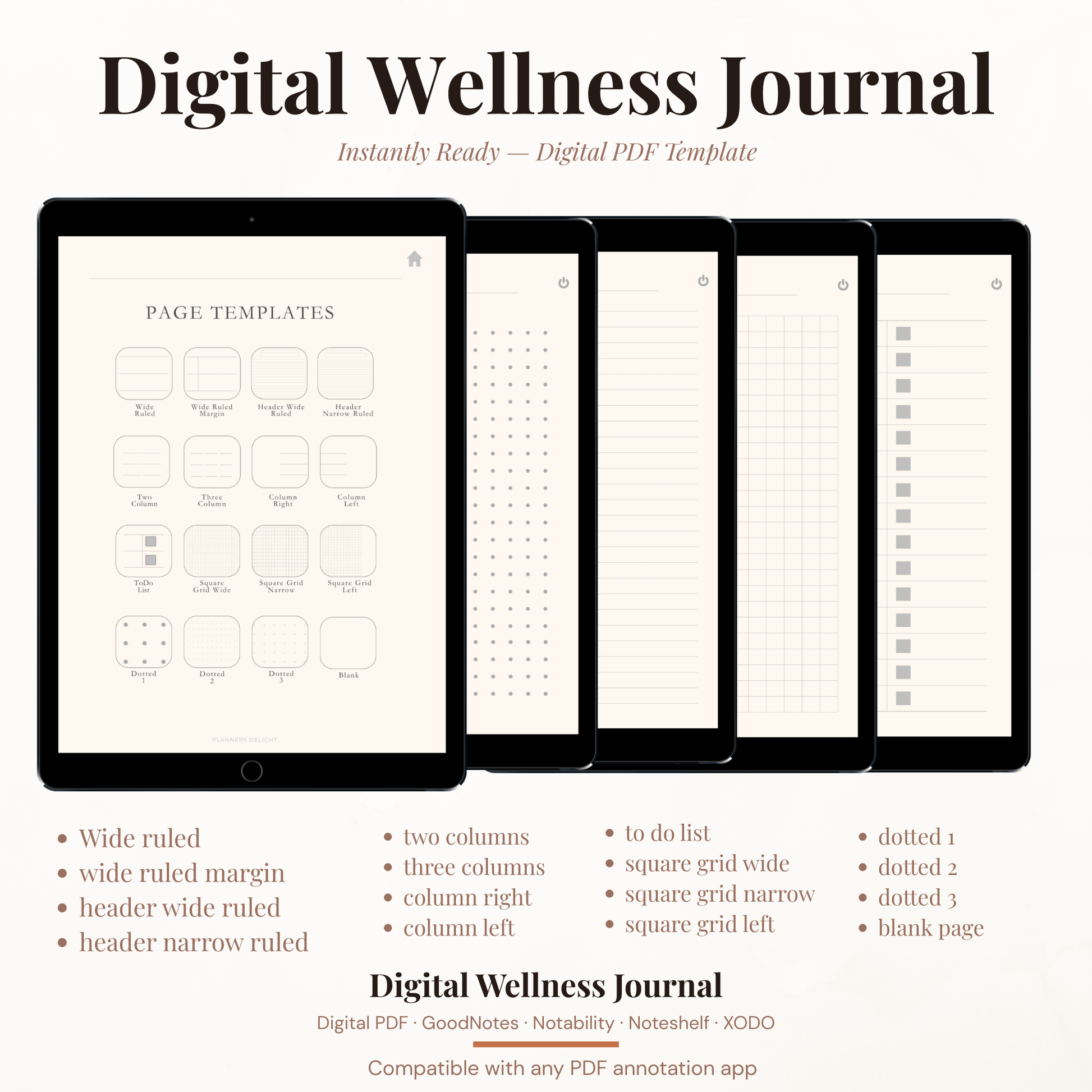 Digital Wellness Journal PDF for iPad - Wellness Goals Self Care Ritual Affirmations Mood Tracker GoodNotes Instant Download