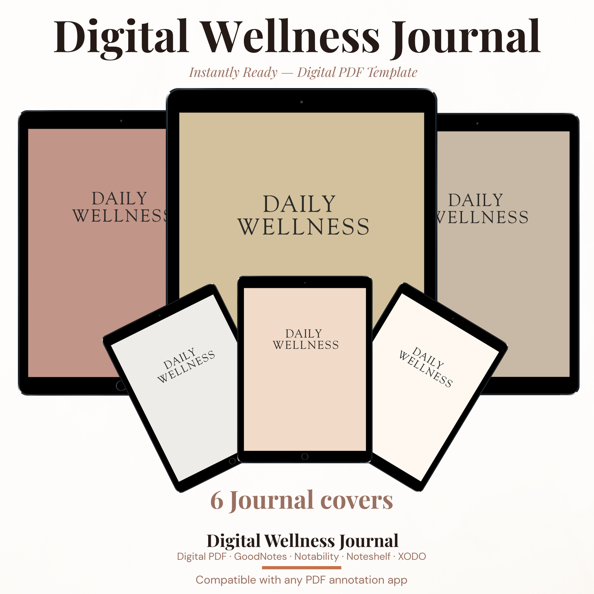 Digital Wellness Journal PDF for iPad - Wellness Goals Self Care Ritual Affirmations Mood Tracker GoodNotes Instant Download