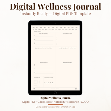 Digital Wellness Journal PDF for iPad - Wellness Goals Self Care Ritual Affirmations Mood Tracker GoodNotes Instant Download