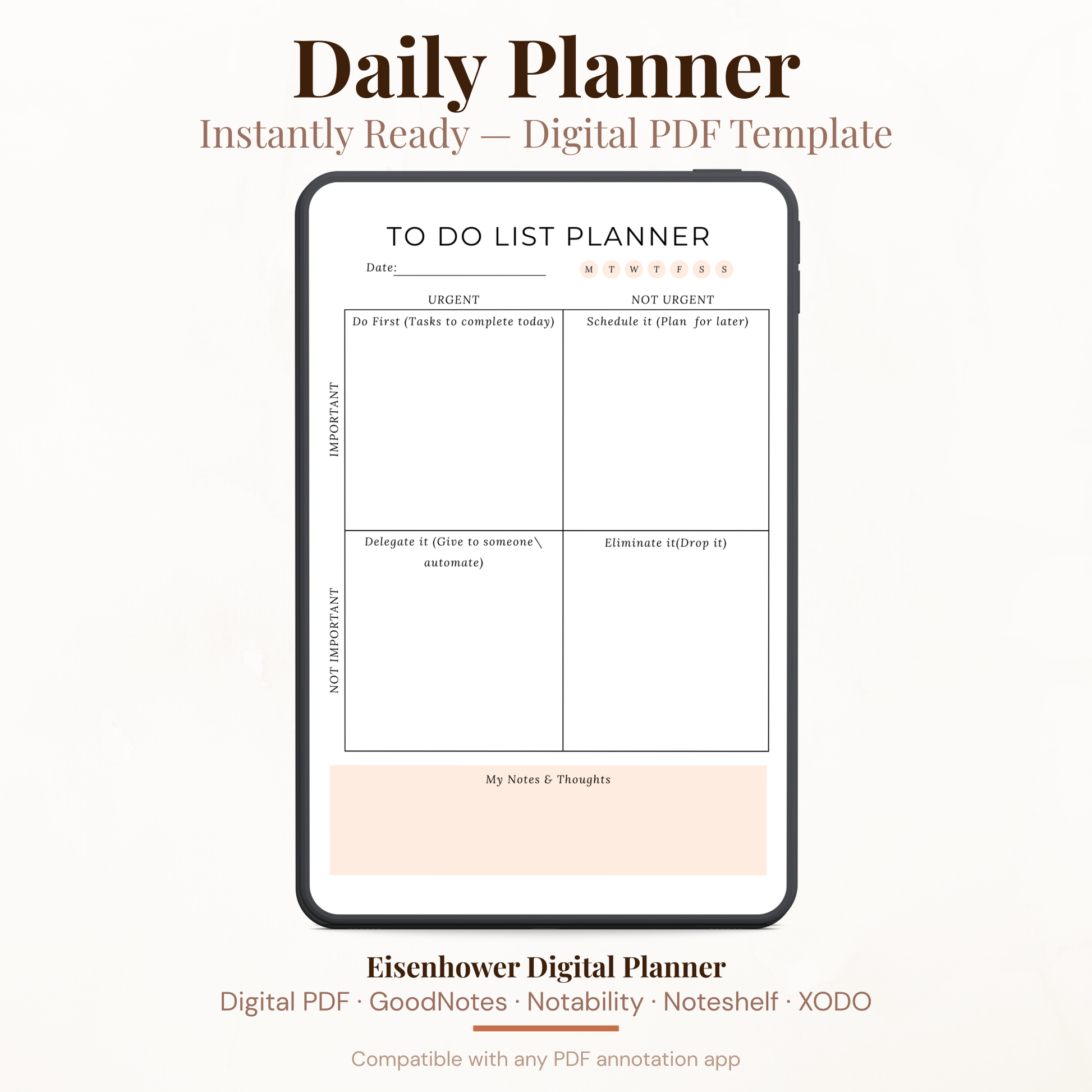 Digital Eisenhower Matrix Planner PDF for iPad - Do First Schedule Delegate Eliminate GoodNotes Instant Download