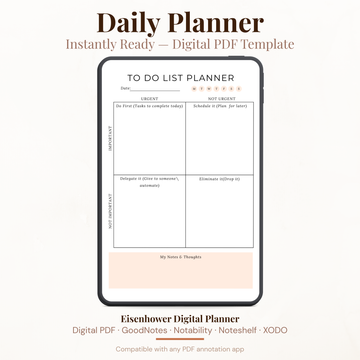 Digital Eisenhower Matrix Planner PDF for iPad - Do First Schedule Delegate Eliminate GoodNotes Instant Download