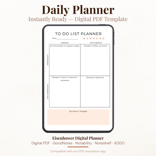Digital Eisenhower Matrix Planner PDF for iPad - Do First Schedule Delegate Eliminate GoodNotes Instant Download