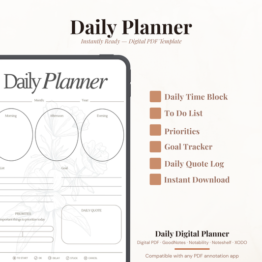 Floral Digital Daily Planner PDF for iPad - Morning Afternoon Evening To Do List Daily Quote GoodNotes Instant Download