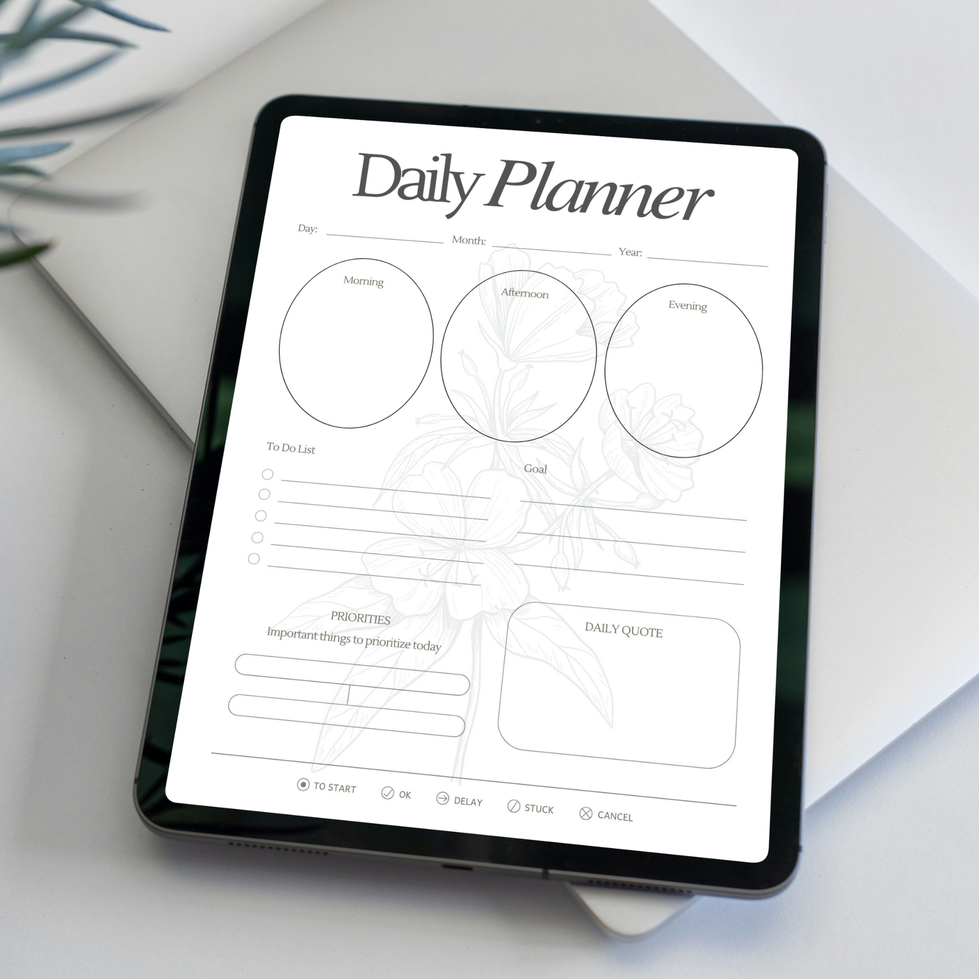 Floral Digital Daily Planner PDF for iPad - Morning Afternoon Evening To Do List Daily Quote GoodNotes Instant Download
