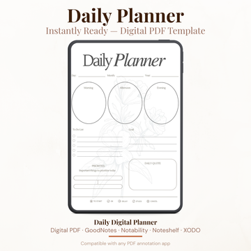 Floral Digital Daily Planner PDF for iPad - Morning Afternoon Evening To Do List Daily Quote GoodNotes Instant Download