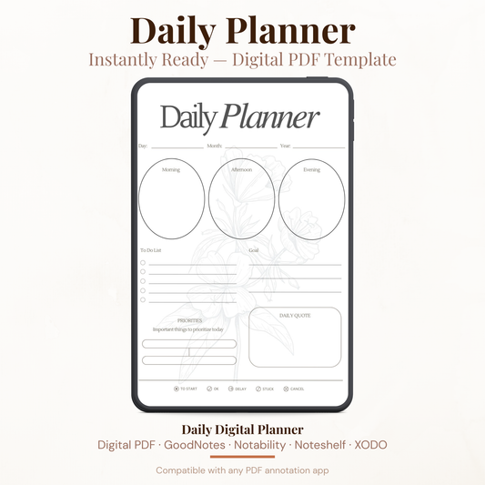 Floral Digital Daily Planner PDF for iPad - Morning Afternoon Evening To Do List Daily Quote GoodNotes Instant Download