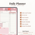Digital daily planner PDF with to-do list hourly schedule meal tracker and water intake tracker for GoodNotes Notability XODO.