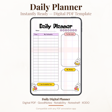 Kawaii Bunny Digital Daily Planner PDF for iPad - Schedule To Do List Gratitude GoodNotes Instant Download
