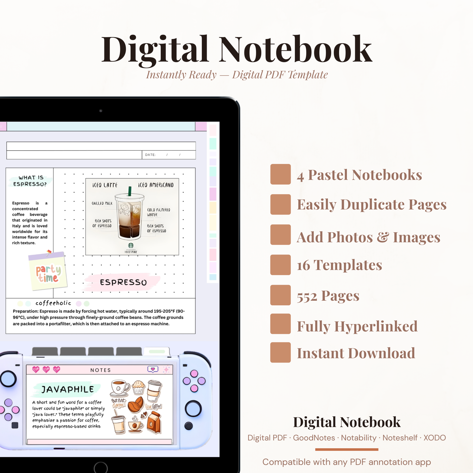 Pastel Digital Student Notebook PDF for iPad - 6 Subjects 552 Pages Note Taking Study Notes GoodNotes Instant Download