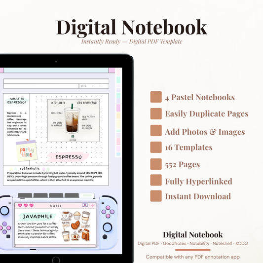 Pastel Digital Student Notebook PDF for iPad - 6 Subjects 552 Pages Note Taking Study Notes GoodNotes Instant Download