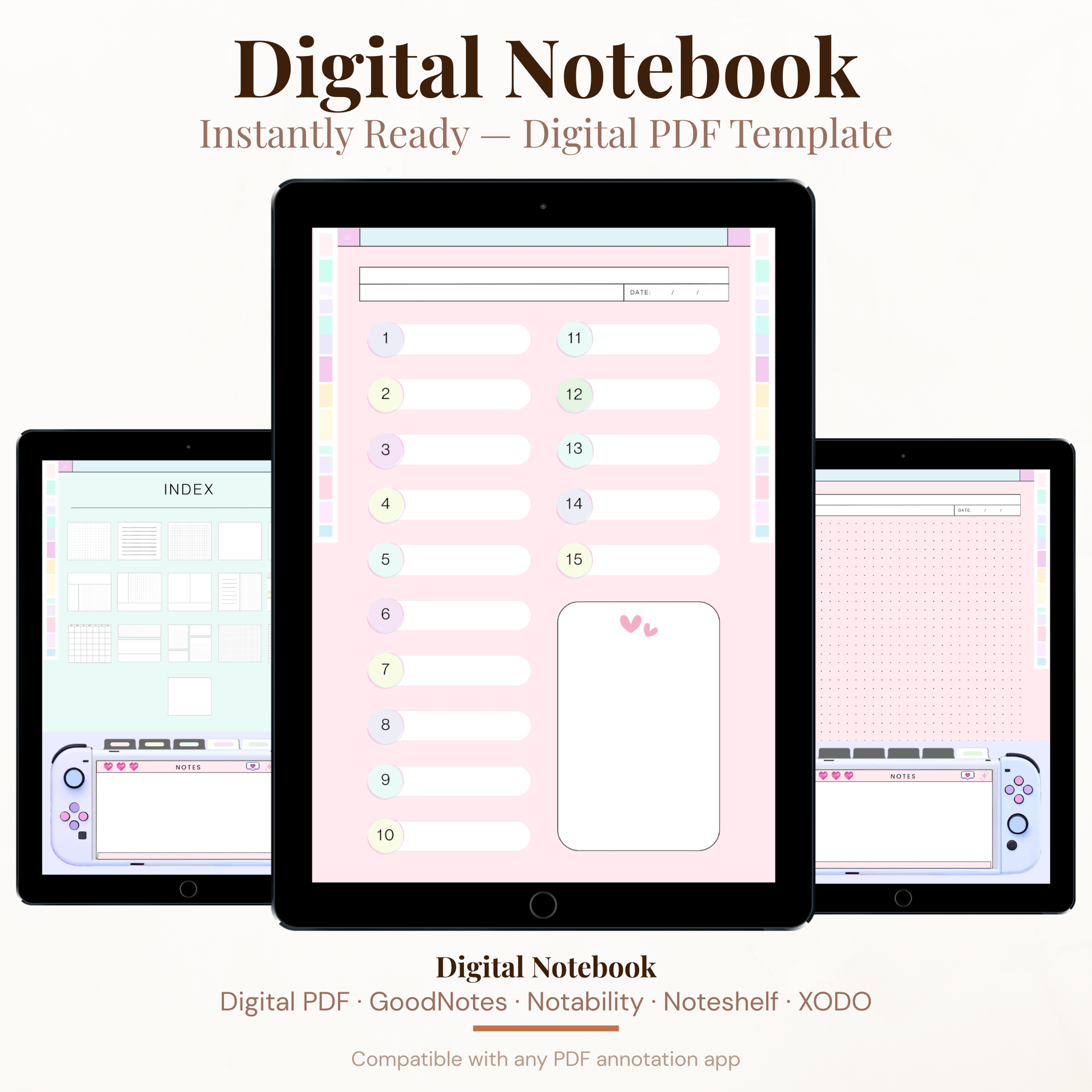 Pastel Digital Student Notebook PDF for iPad - 6 Subjects 552 Pages Note Taking Study Notes GoodNotes Instant Download