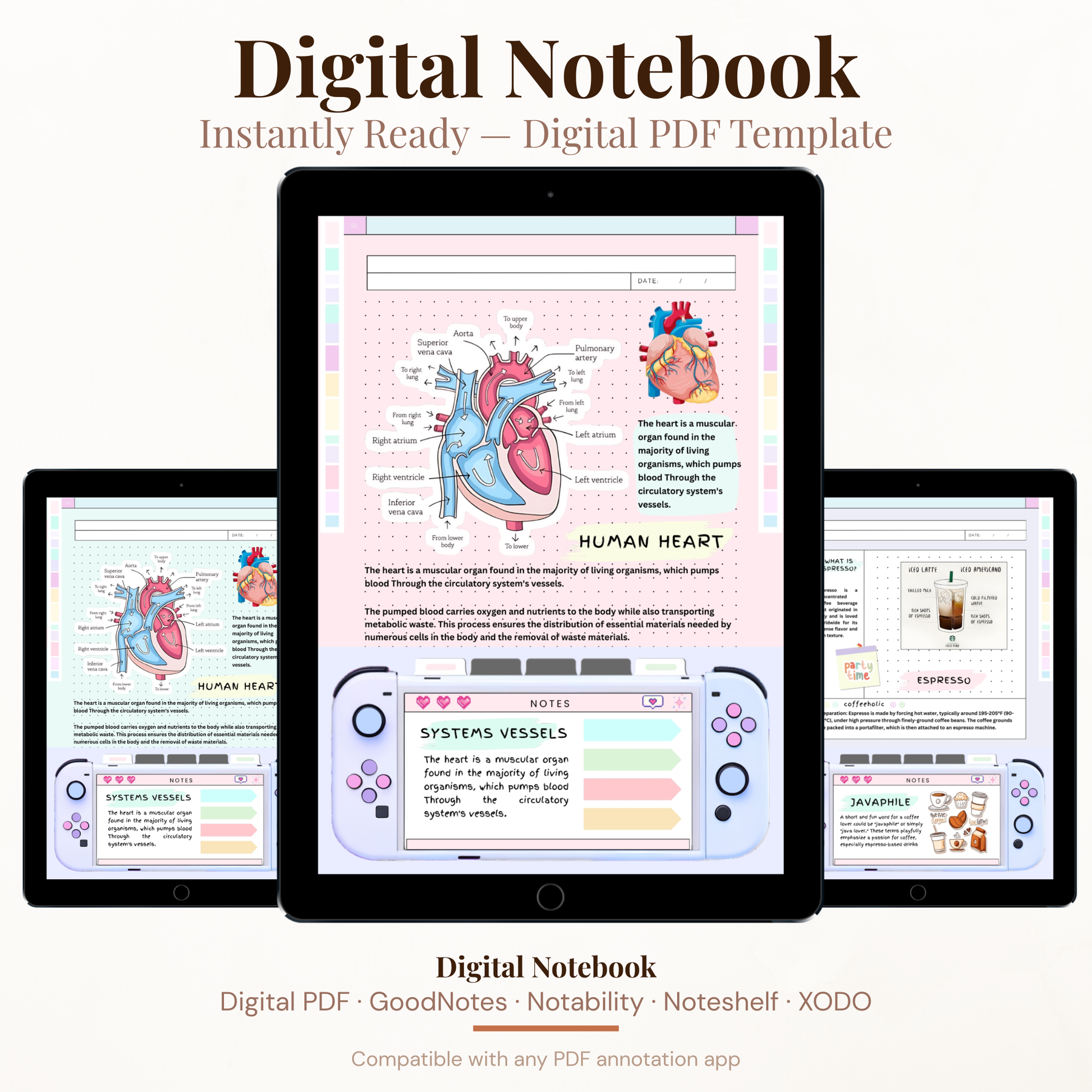 Pastel Digital Student Notebook PDF for iPad - 6 Subjects 552 Pages Note Taking Study Notes GoodNotes Instant Download