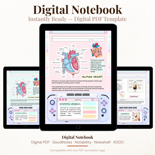 Pastel Digital Student Notebook PDF for iPad - 6 Subjects 552 Pages Note Taking Study Notes GoodNotes Instant Download