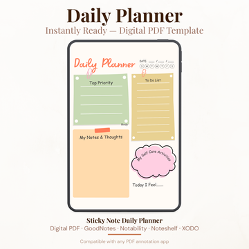 Simple Digital Daily Planner PDF for iPad - Daily Goal Top Priorities To Do List GoodNotes Instant Download