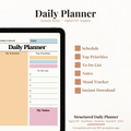 Structured Digital Daily Planner PDF for iPad - Schedule Priorities Mood Tracker GoodNotes Instant Download