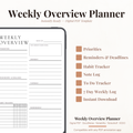 Digital Weekly Overview Planner PDF for iPad - Priorities Weekly Goal Reminders Deadlines Habit Tracker GoodNotes Instant Download