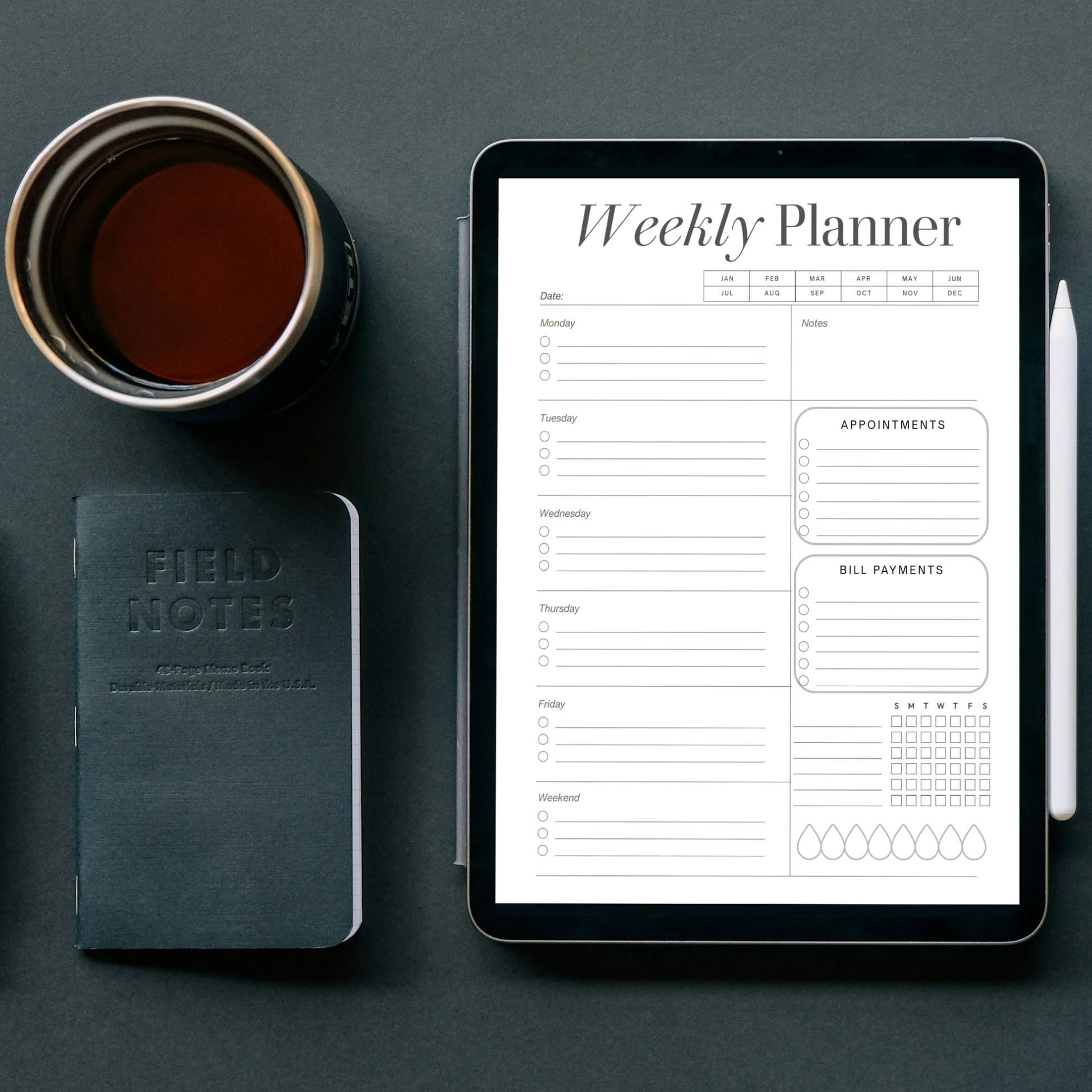 Digital Weekly Planner PDF for iPad - Weekly Schedule Appointments Bill Payments Habit Tracker GoodNotes Instant Download